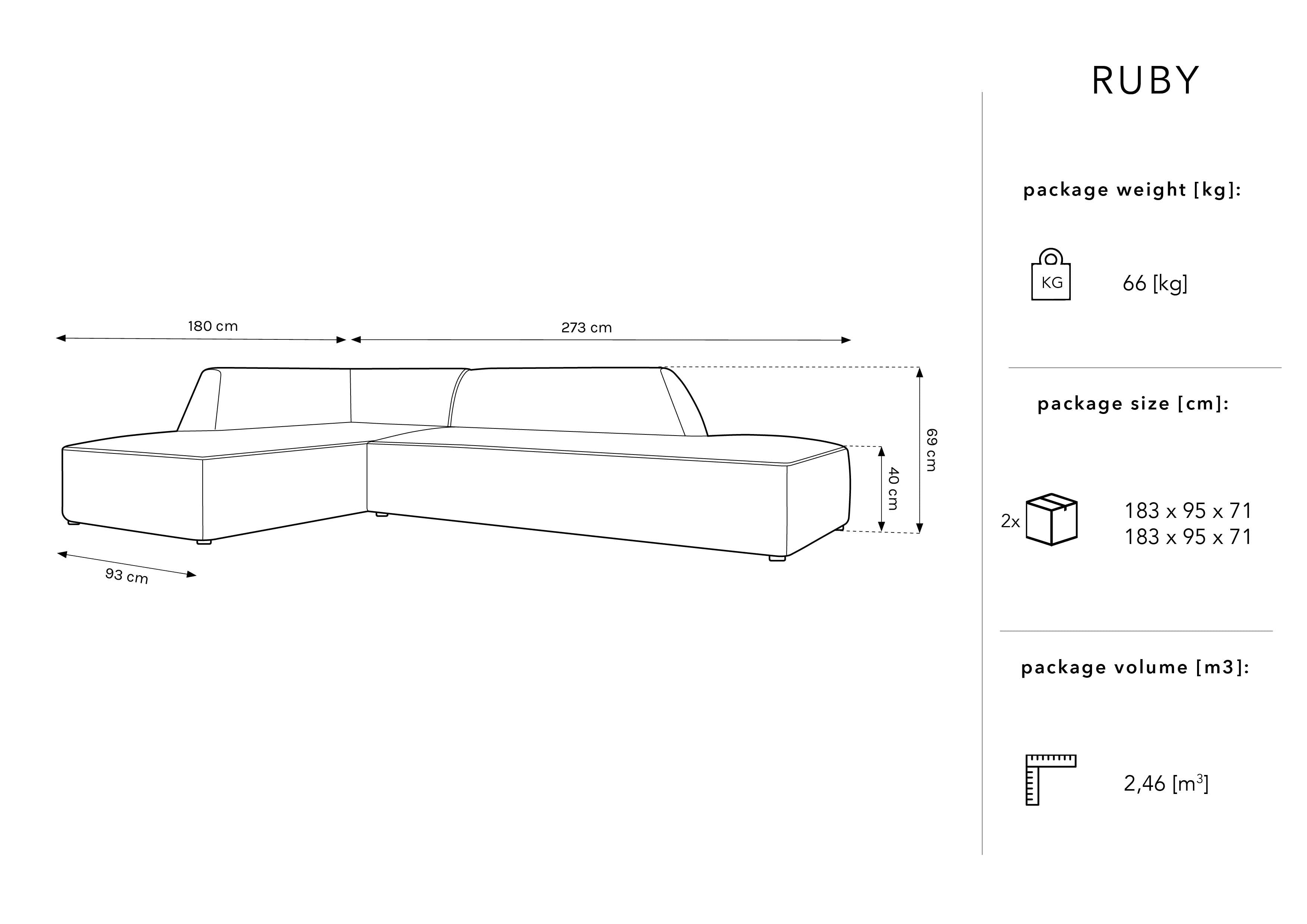 Kotna sedežna garnitura Ruby, 4 sedeži, 273x180cm, Material: Žamet