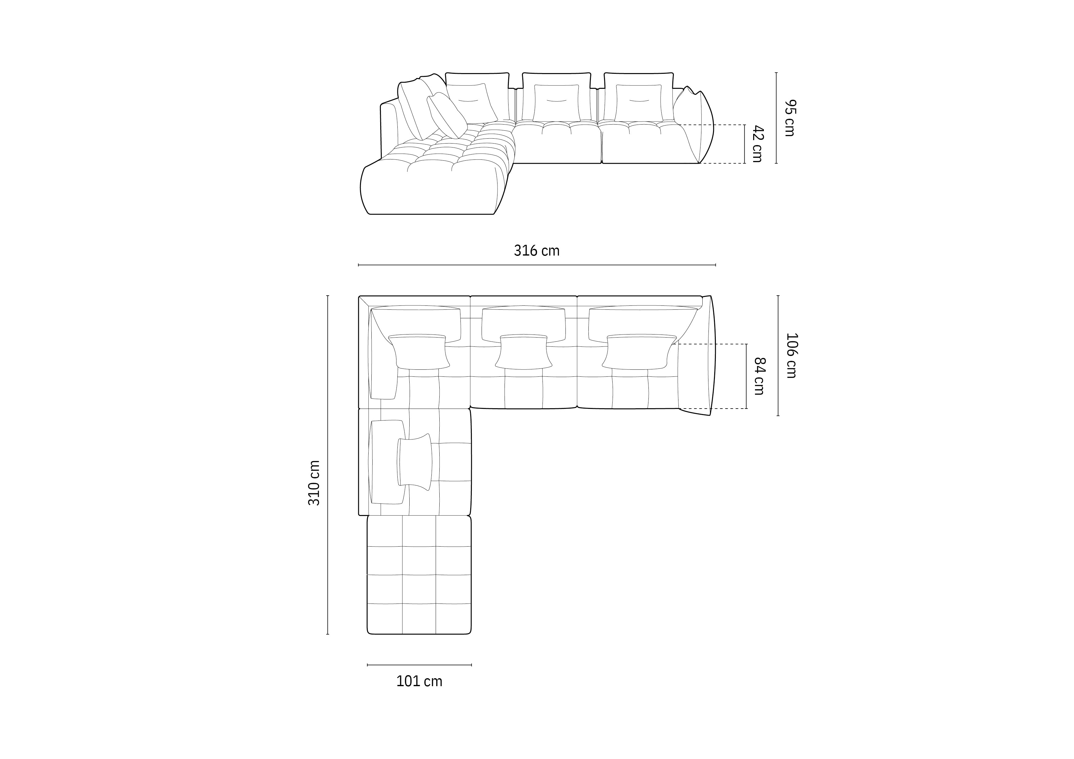 Kotna sedežna garnitura Bloom, 316x310 cm, Material: Strukturirano blago