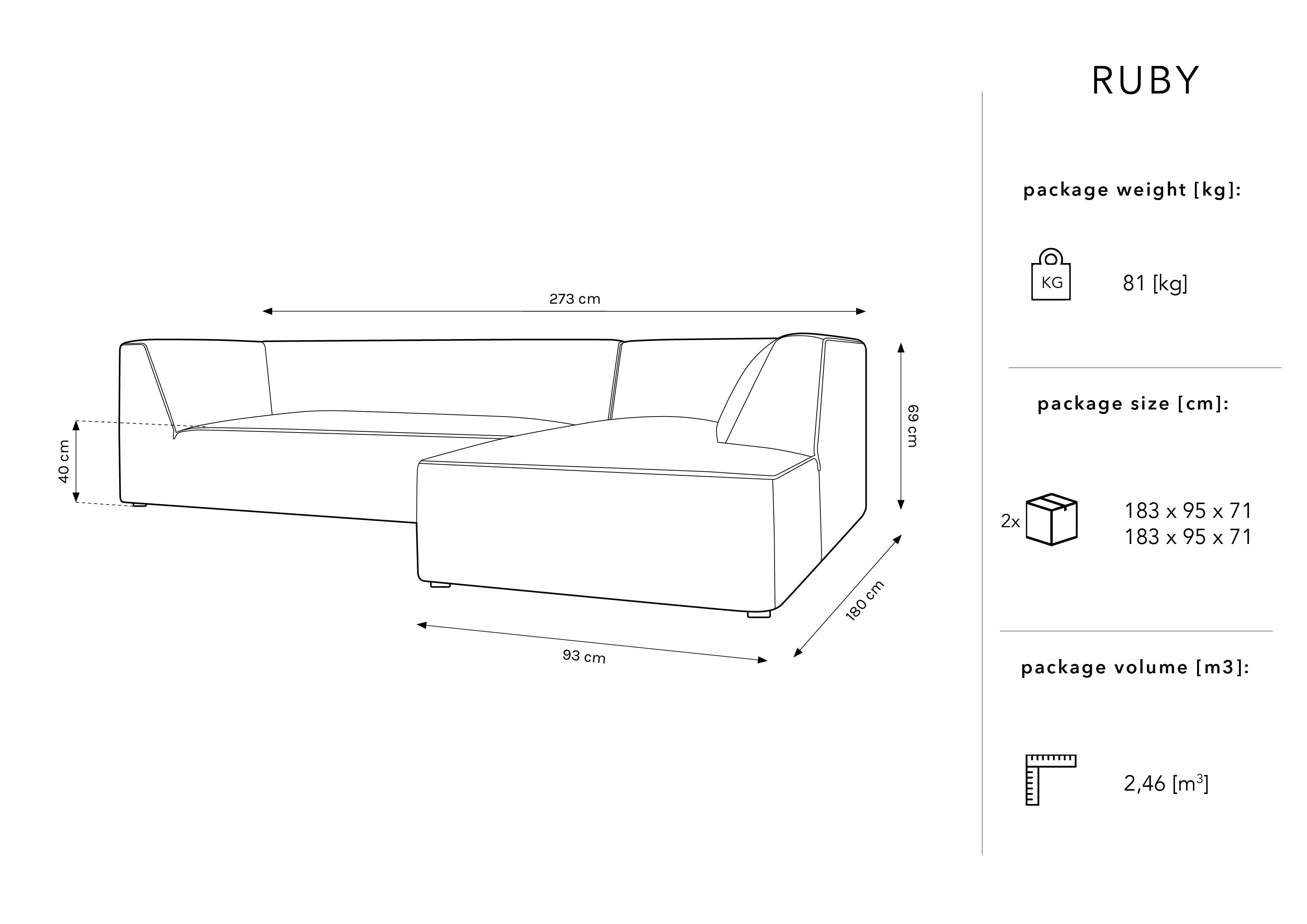 Kotna sedežna garnitura Ruby, 4 sedeži, 273x180cm, Material: Žamet