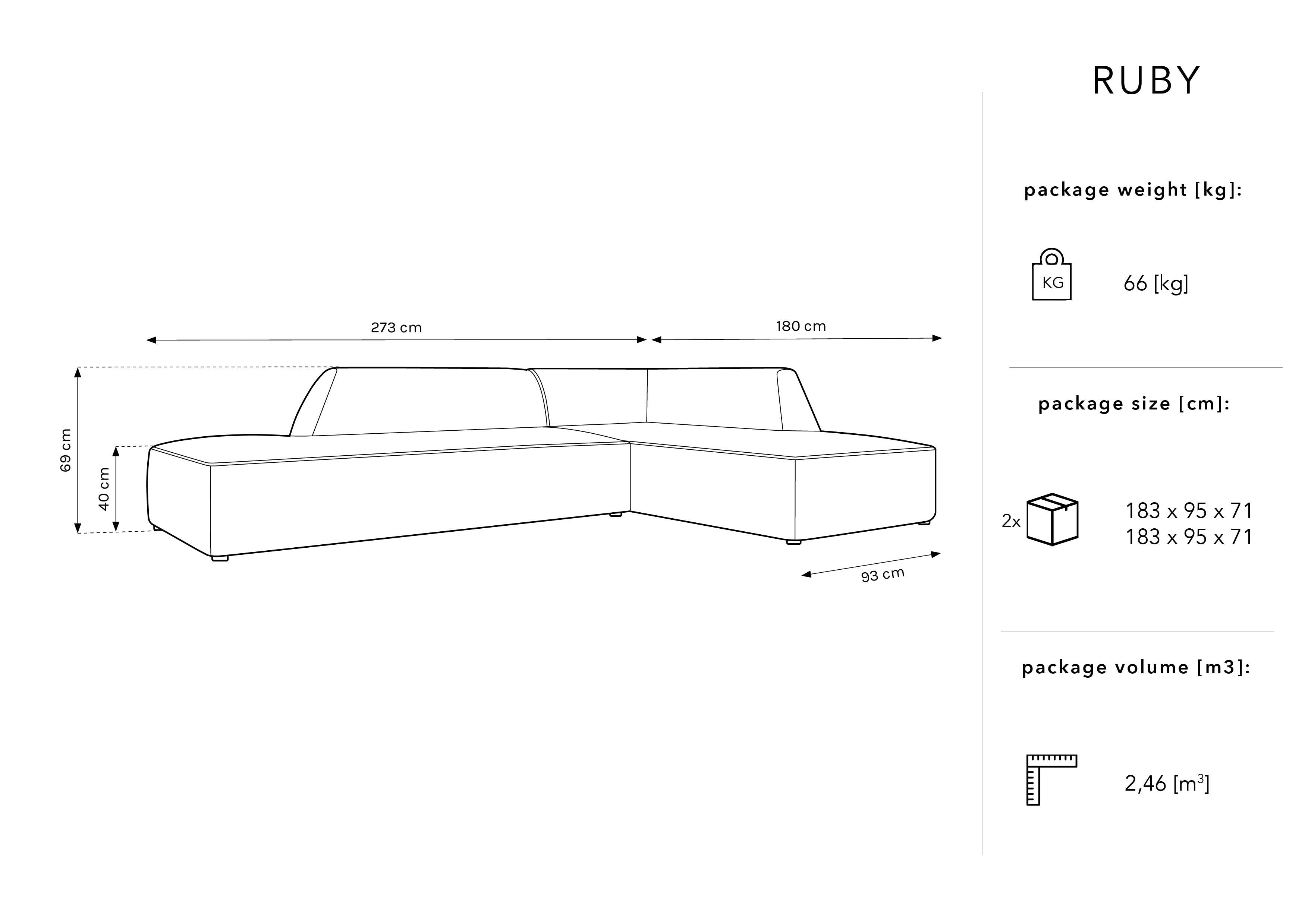 Kotna sedežna garnitura Ruby, 4 sedeži, 273x180cm, Material: Žamet