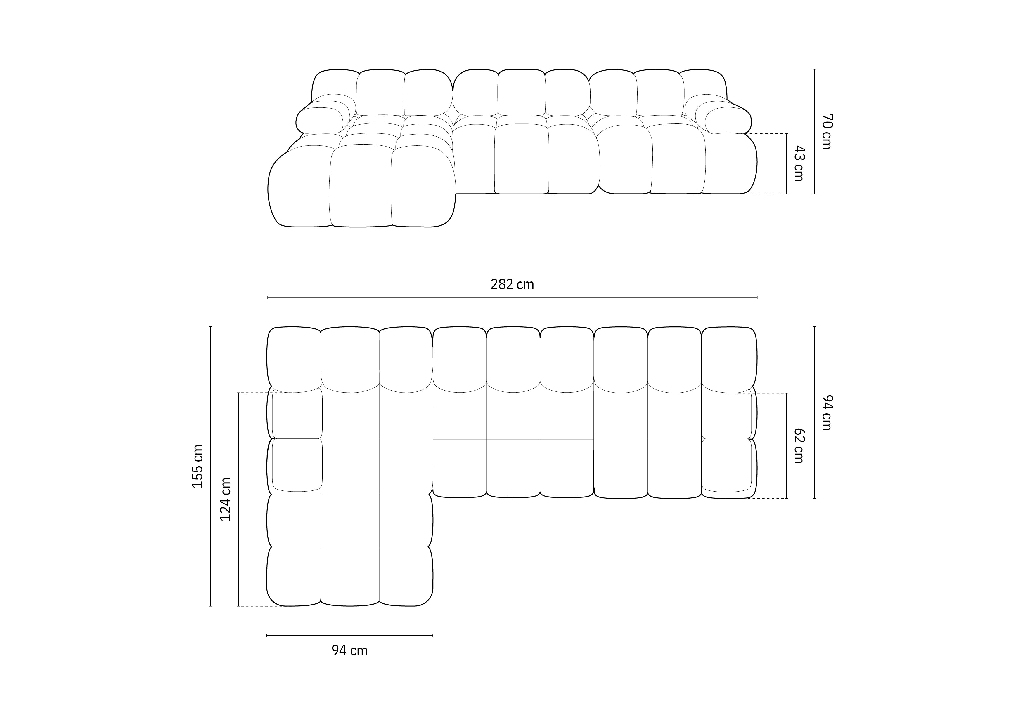 Modularni kavč Bellis 282x155cm, Material: Bukle