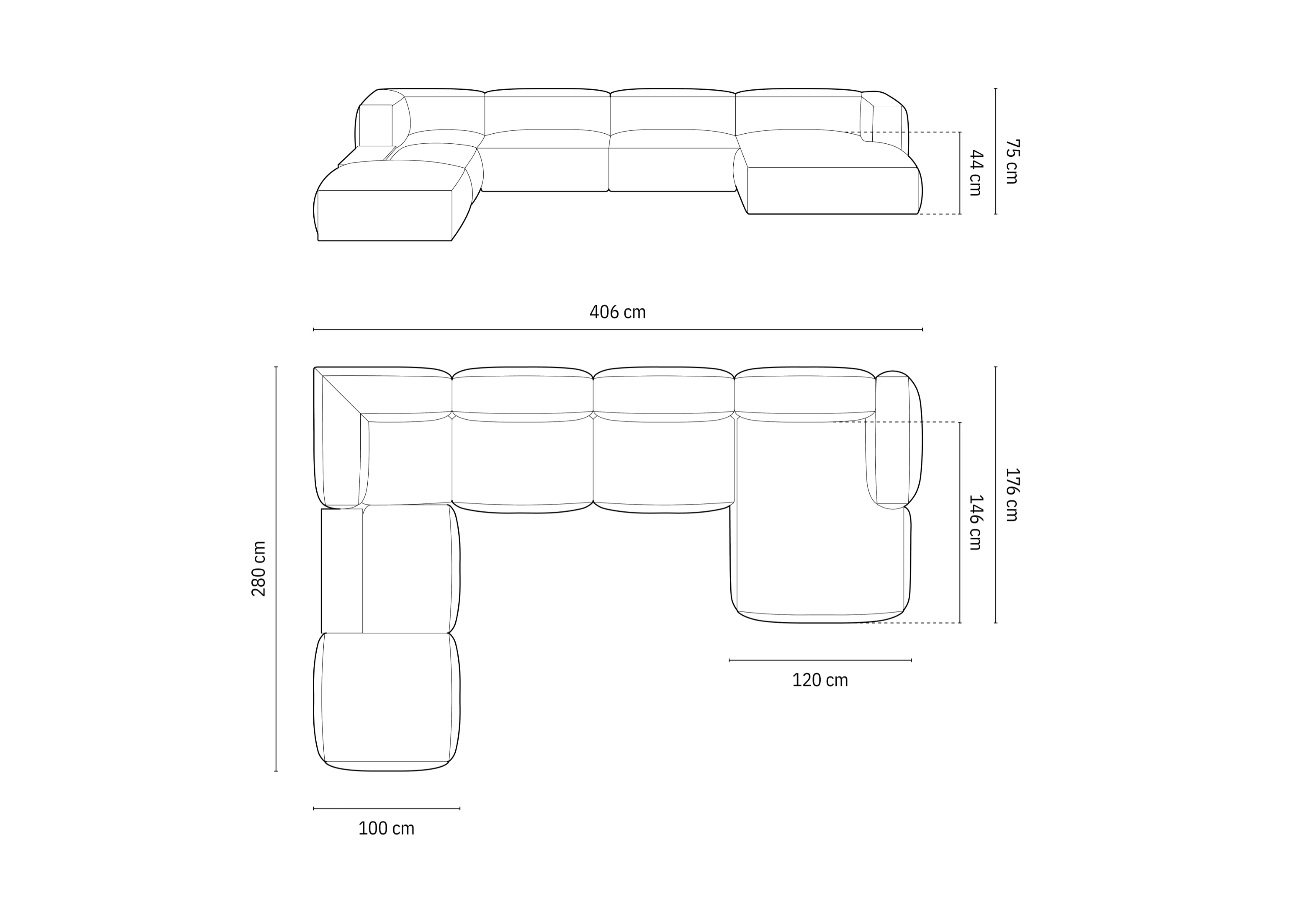 Kavč Martina, 406x280cm, Material: Žamet