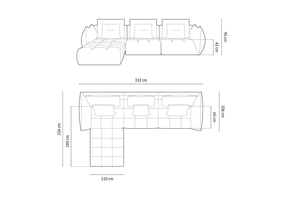 Kotna sedežna garnitura Bloom, 332x216 cm, Material: Strukturirano blago