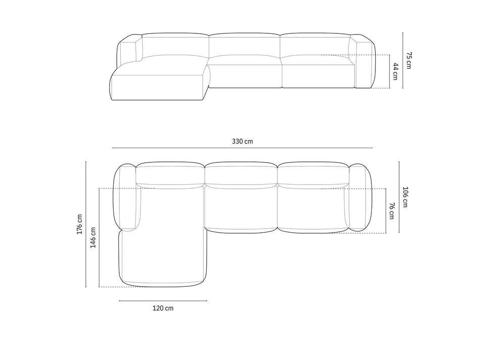 Kotna sedežna garnitura Martina, 330x176cm, Material: Žamet