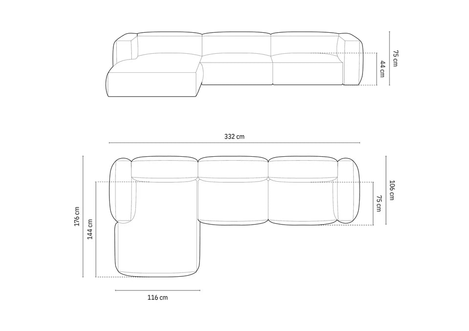 Kotna sedežna garnitura Martina, 330x176cm, Material: Žamet