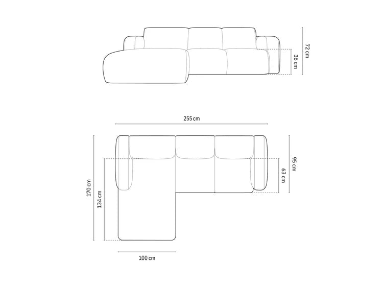 Kotna sedežna garnitura Molino 250x170cm, 4 sedeži, Material: Šenil (Rebel)