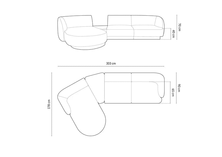Kotna sedežna garnitura Miley 300x145cm, Material: Žamet