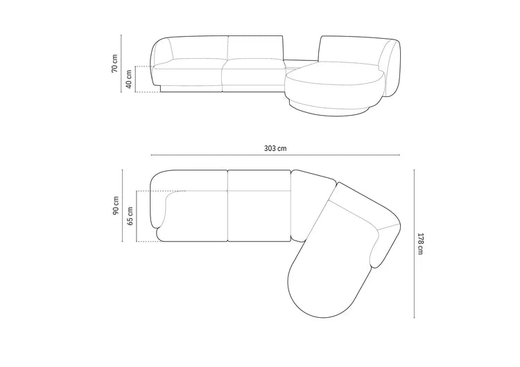 Kotna sedežna garnitura Miley 300x145cm, Material: Žamet