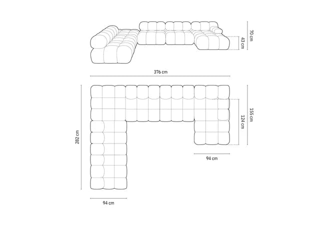 Modularna sedežna garnitura Bellis 7 sedežev, 376x282cm, Material: Žamet