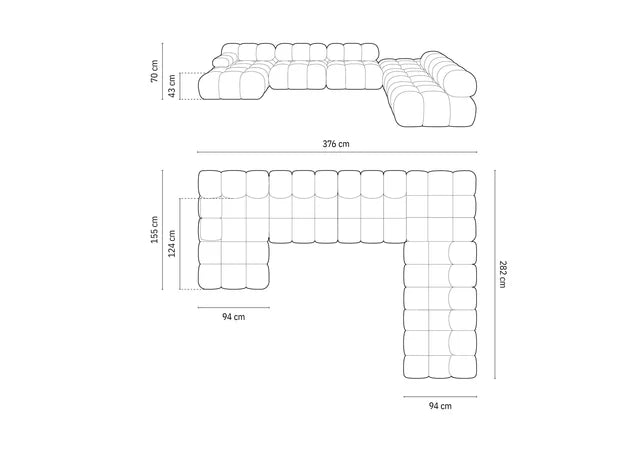 Modularna sedežna garnitura Bellis 7 sedežev, 376x282cm, Material: Žamet