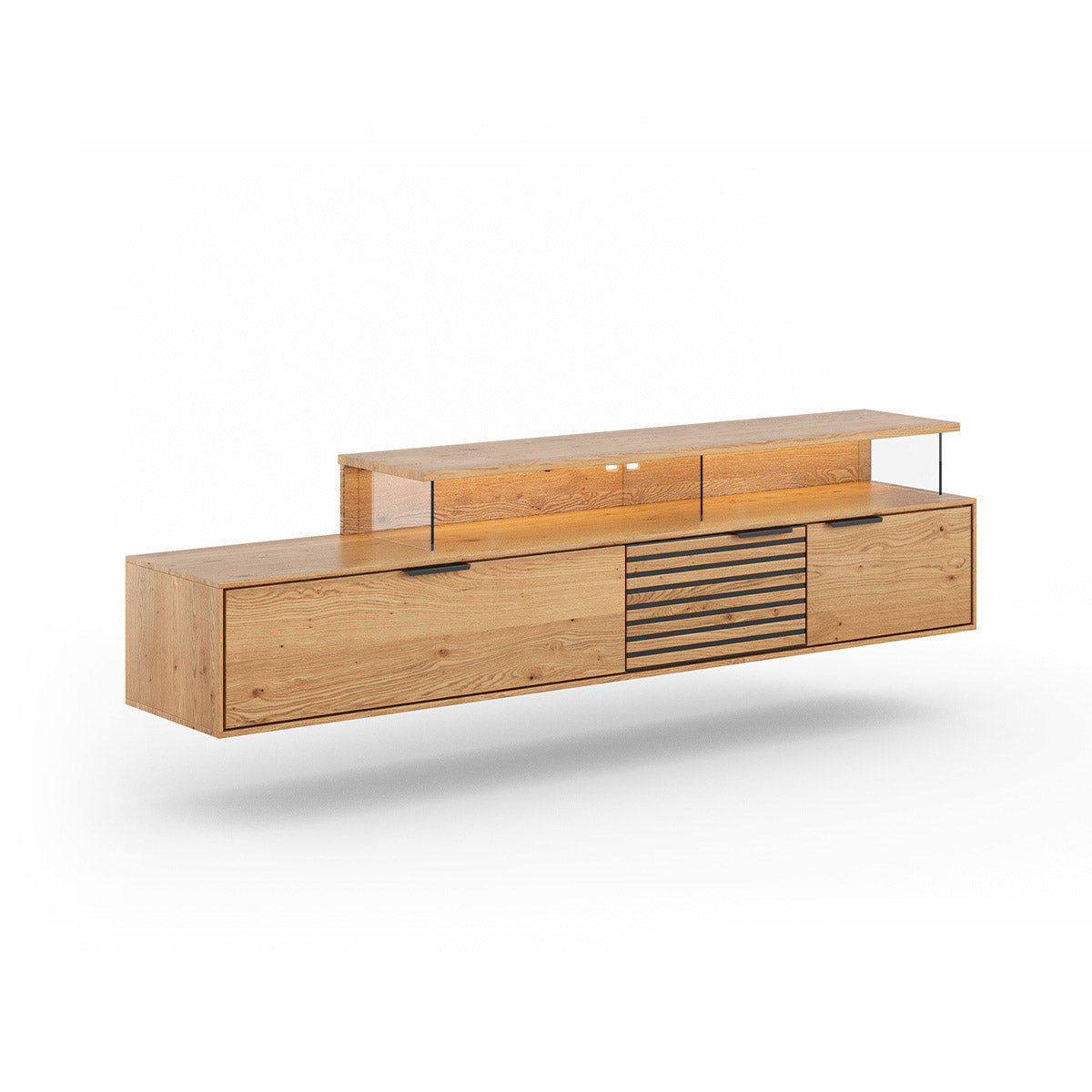 Viseča TV komoda Tirano 200x39 cm, material: masiven hrastov les