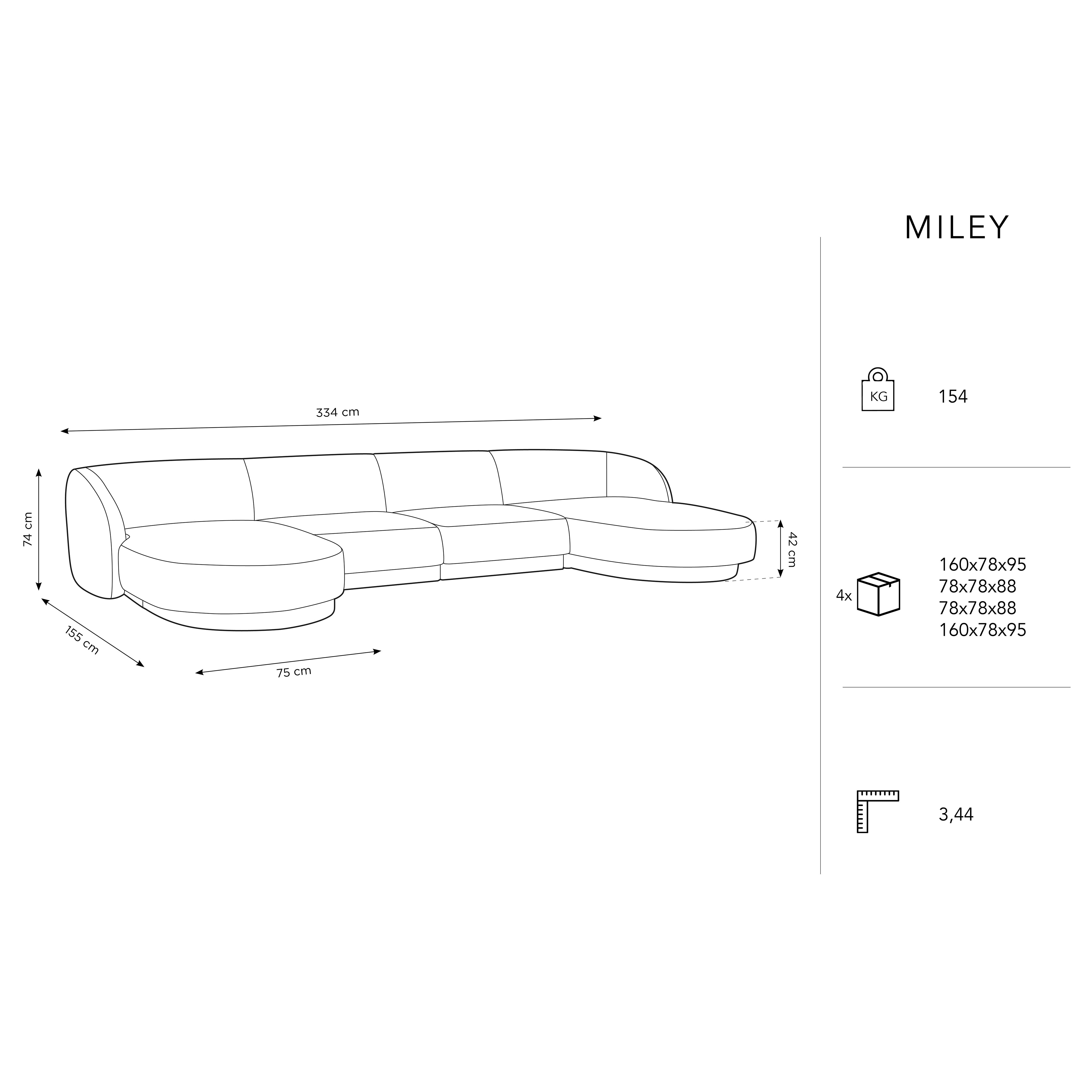Kavč Miley Panoramic, 330x156cm, Material: Žamet