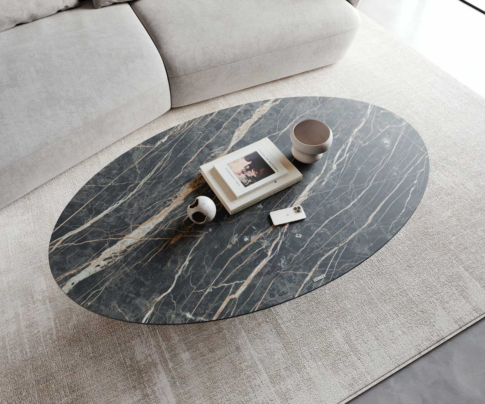 Klubska mizica Casilda 150x90 cm, material: keramika Laminam Noir Desir
