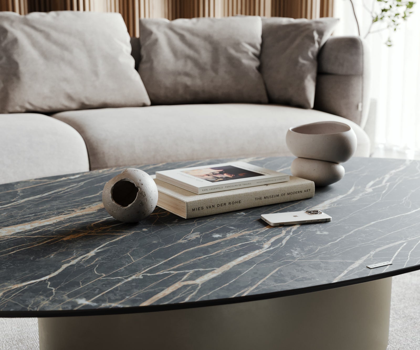 Klubska mizica Casilda 150x90 cm, material: keramika Laminam Noir Desir