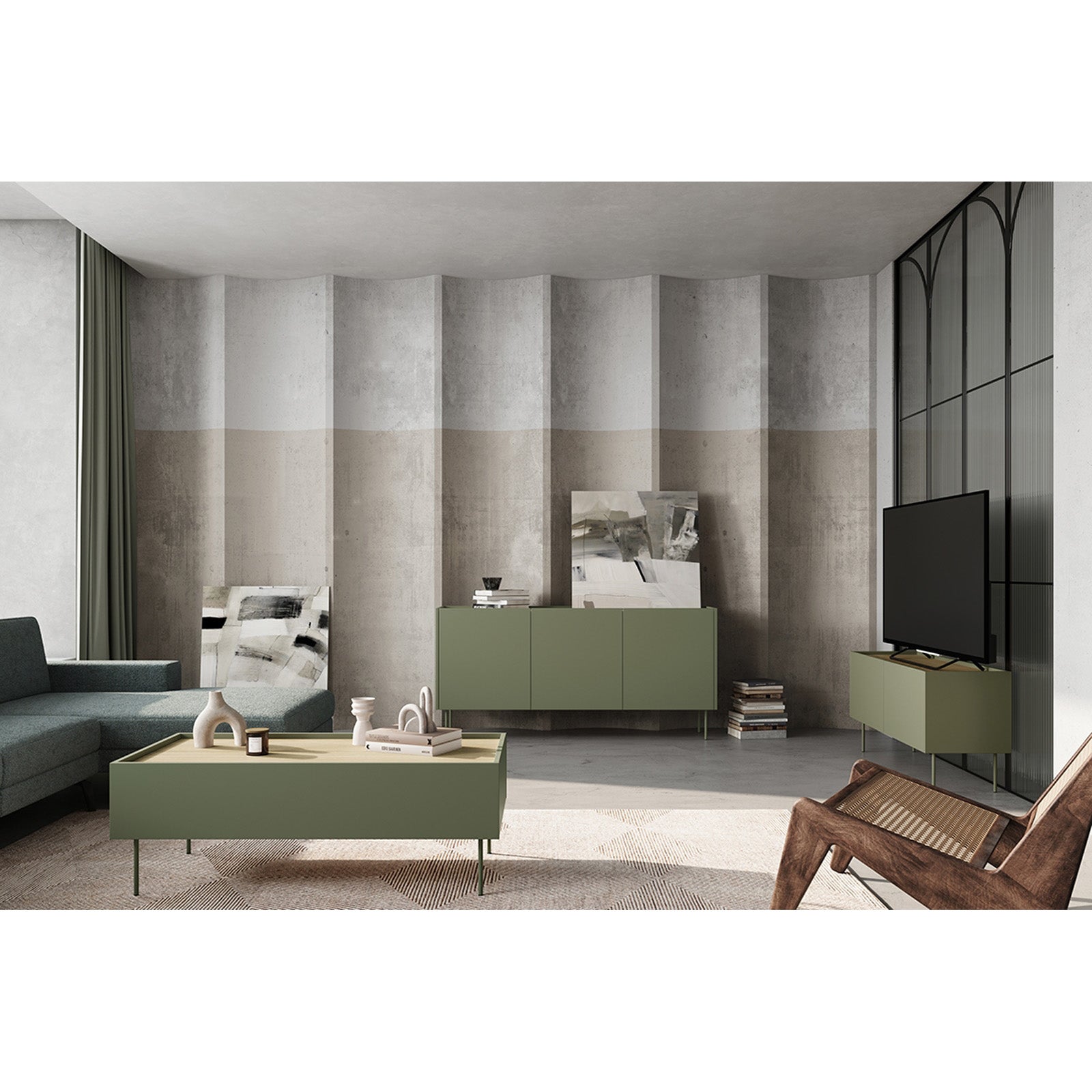 Dizajnerska komoda 120 cm, 2 vrata in 1 predal, Material: MDF