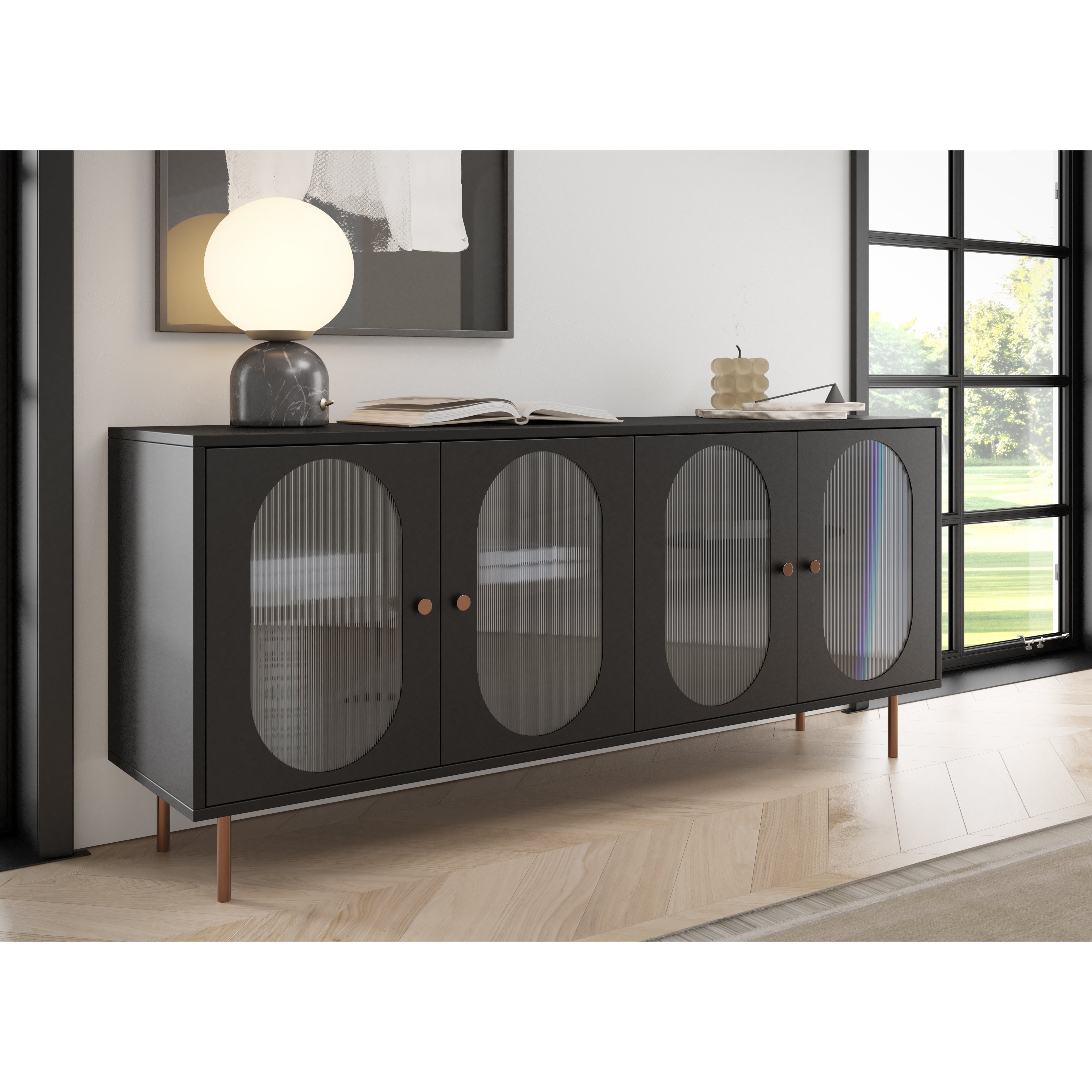 Žametna komoda 164,5 x 42 cm, Material: Laminirana plošča