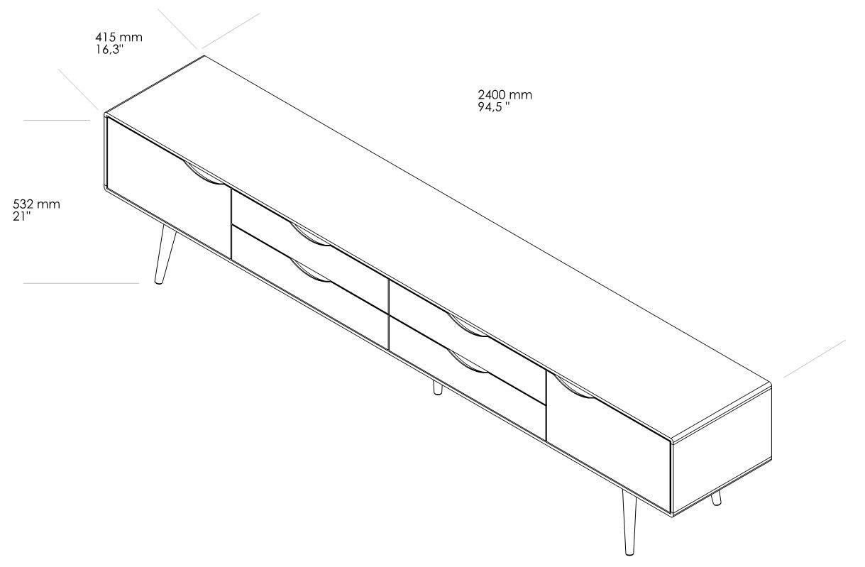 TV komoda Primo Bassa 240x41,5 cm, material: polno les oreh